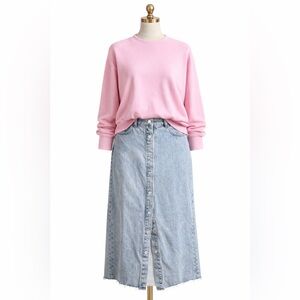 Mango Denim Maxi Skirt with Snap Button Detail